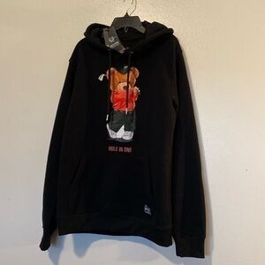Black Pike Teddy Bear golf hole in one embroidered pocket fleece lined hoody